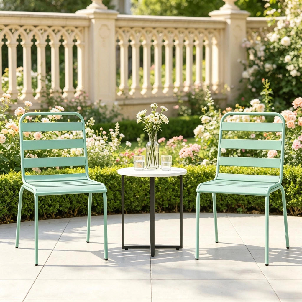 Set di 2 sedie da giardino impilabili in acciaio verde, sedie da esterno per terrazza e balcone