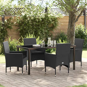 Set da Pranzo per Giardino con cuscino 5 pcs Nero polyrattan