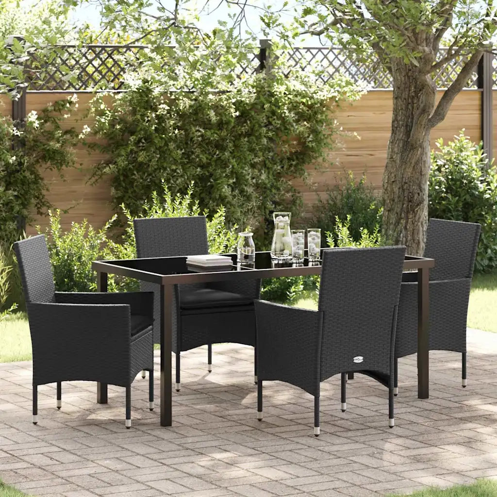 Set da Pranzo per Giardino con cuscino 5 pcs Nero polyrattan