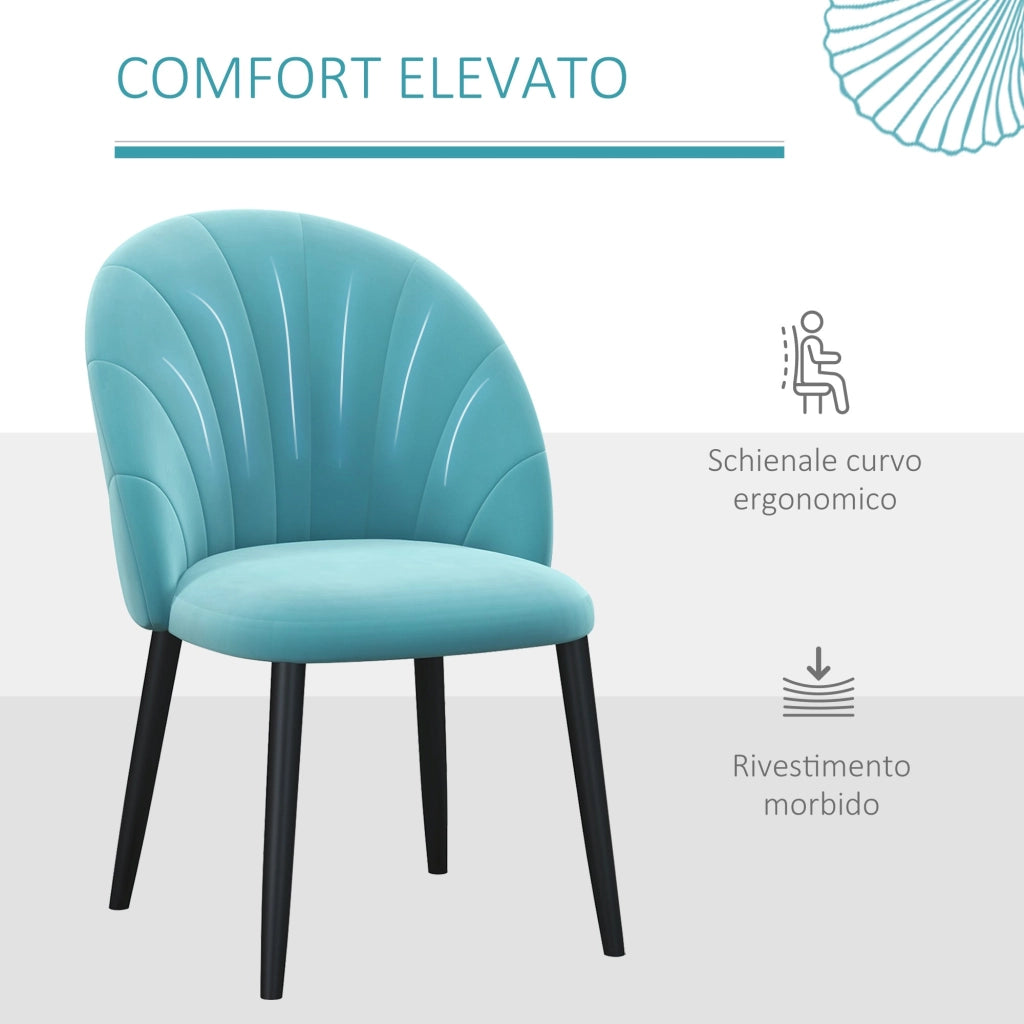 Set 2 Sedie Imbottite 52x54x79 cm in Tessuto Effetto Velluto Verde Chiaro