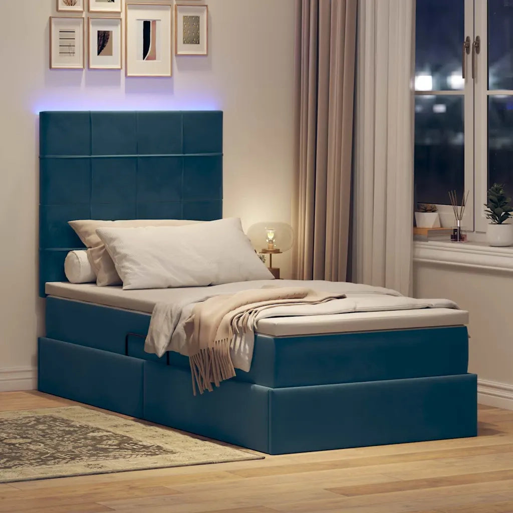 Letto con contenitore LED e materasso Blu Scuro 100 x 200 cm