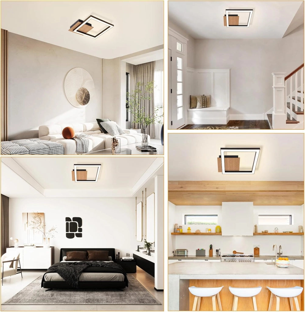 ZMH Lampada da Soffitto LED 3000K Luce Calda Moderna 12W Piccola in Legno Quadrata Nera per Corridoio Soggiorno