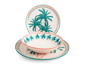 Servizio 18 piatti tavola haiti in stoneware decorato.