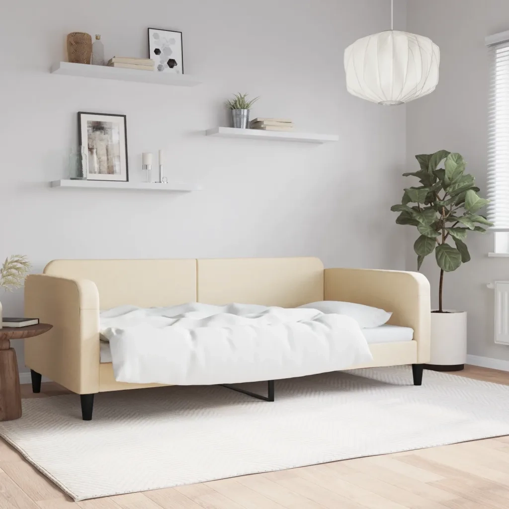 Letto da Giorno Crema 100x200 cm in Tessuto 354042