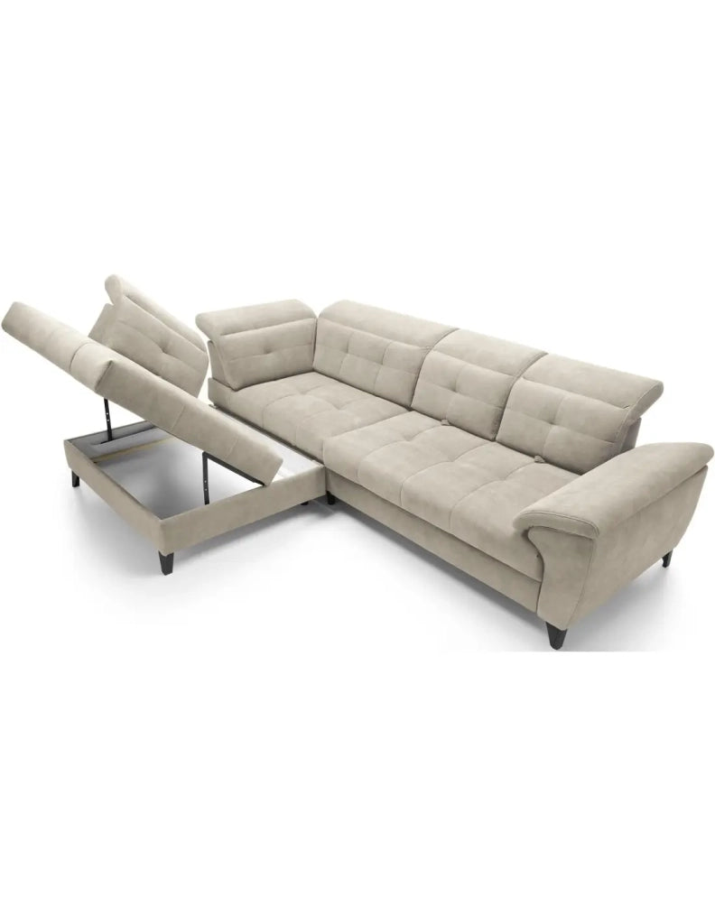 Divano ad angolo Beige 5 posti angolo sinistro con contenitore integrato INFERNO