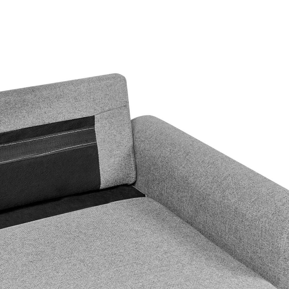 Divano letto angolare con contenitore lato sinistro grigio rivestimento in poliestere effetto lino contenitore cuscini design moderno