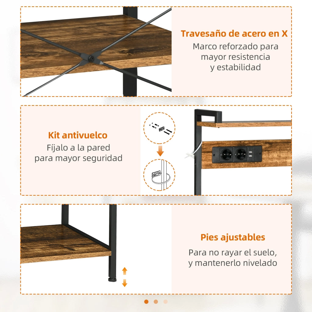 Mobile Cucina per Microonde con Presa e USB ¨C zephmum ¨C Marrone 90x42x130 cm