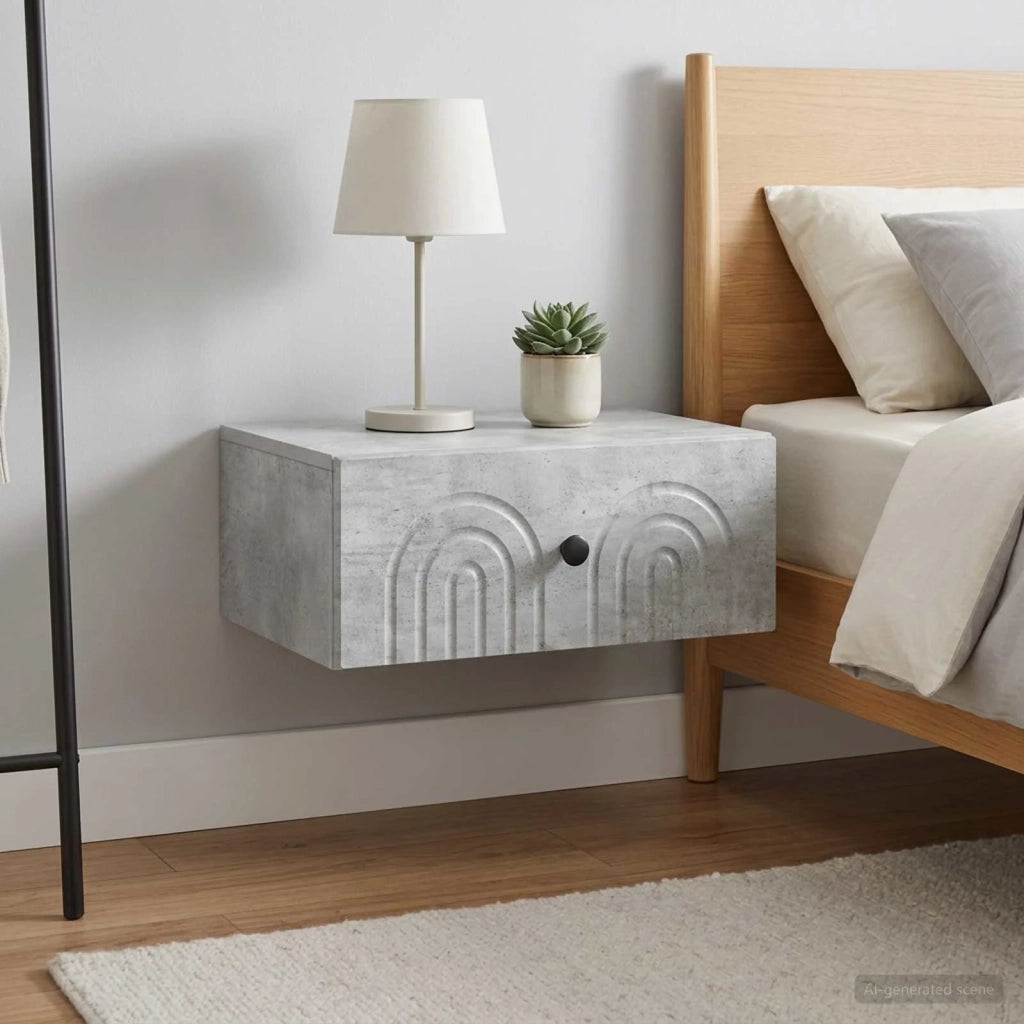 Mobiletto da notte a muro con cassetto 2 pcs Grigio Cemento 898112