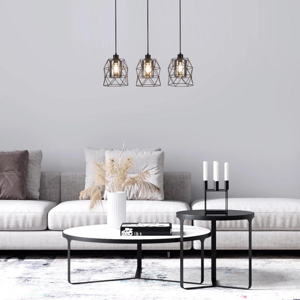 Lampadario industriale Emrys nero vetro fumé 3xE27 Rabalux