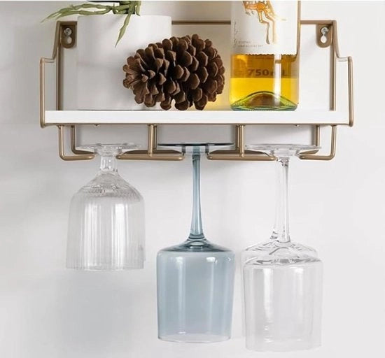 Wand per lisiera per bicchieri e bottiglie - 6 ripiani per bicchieri da vino - Lisiera per bicchieri da vino in acciaio con appendi bicchieri da vino