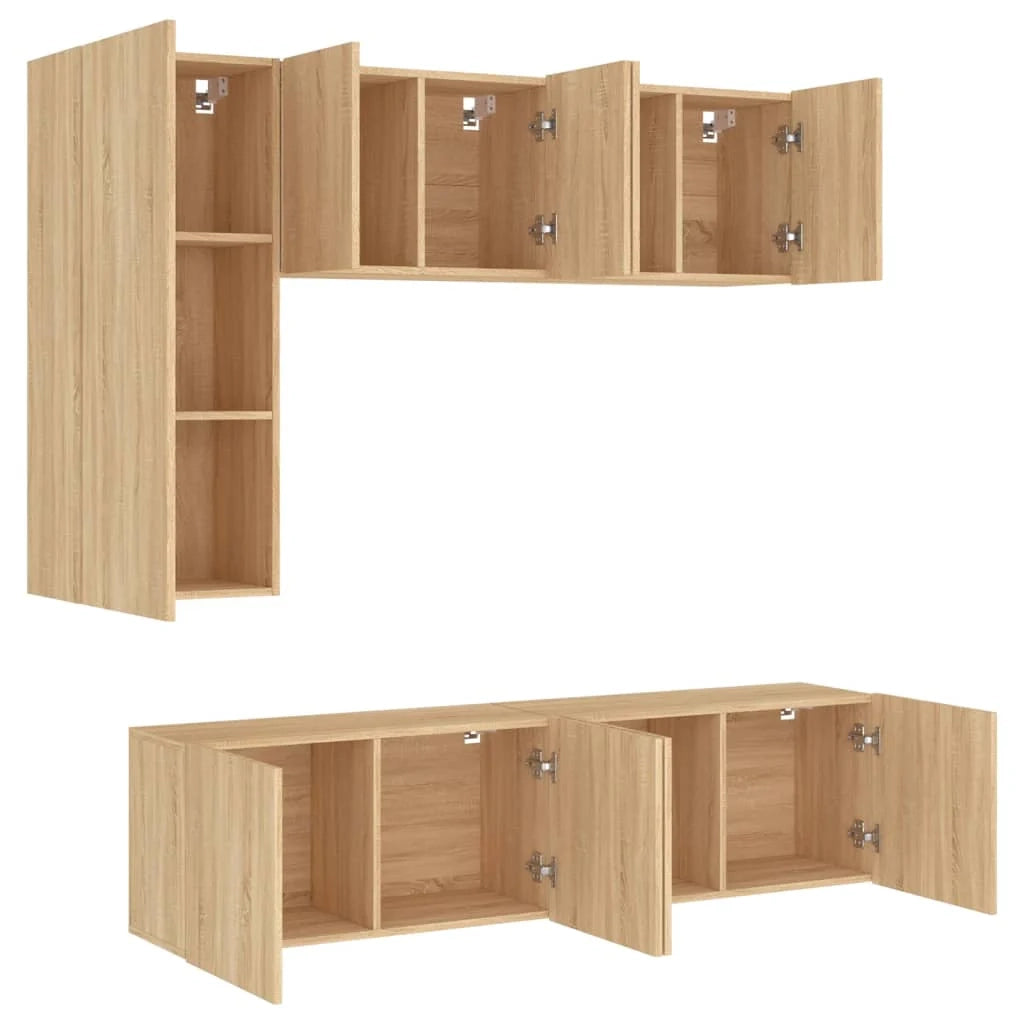Mobile TV multimediale scaffale TV credenza mobile TV sala da pranzo soggiorno camera da letto 5 pezzi rovere Sonoma legno ingegnerizzato marrone 02_0029299