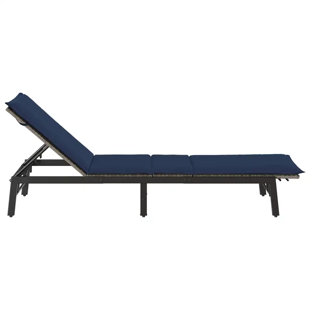 Lettino Prendisole con Cuscino Grigio in Polyrattan 4104086
