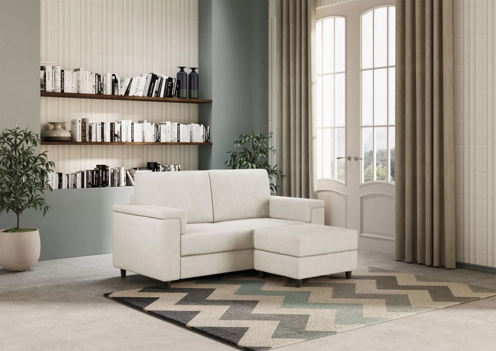 Divano marrak 2 posti (due sedute da 60cm) + pouf misure esterne l.148 p.155 | latte - Mobili 2G