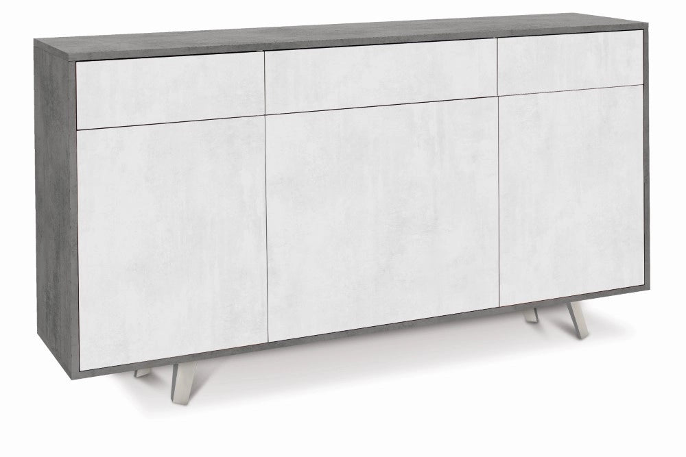 Mobile Madia 3 ante e 3 cassetti  H92 L164 P41 Cm Struttura color Cemento Frontali Bianco ossido 7076k Sarmog