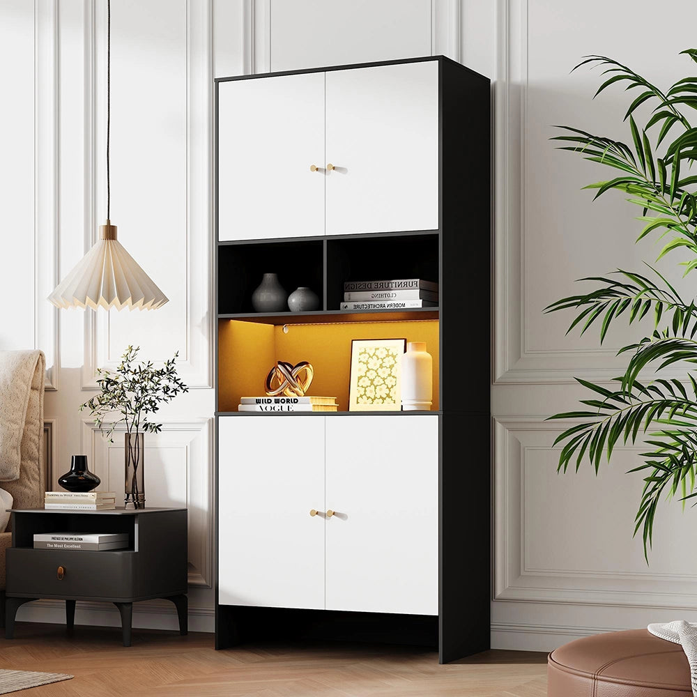 Armadio multifunzionale - Xylo - 80x40x185cm - Bicolore nero e bianco - 4 porte 3 scomparti