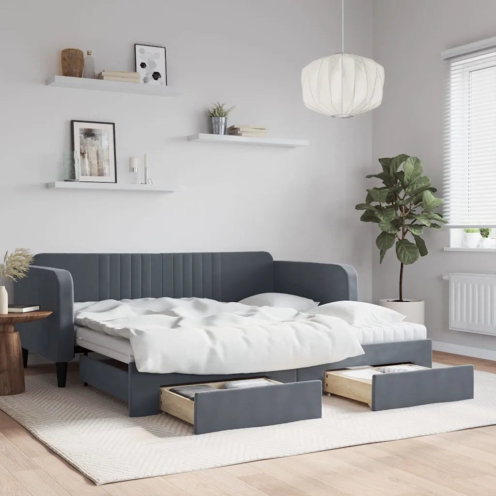 Divano Letto Estraibile Cassetti Grigio Scuro 90x190cm Velluto 3197149