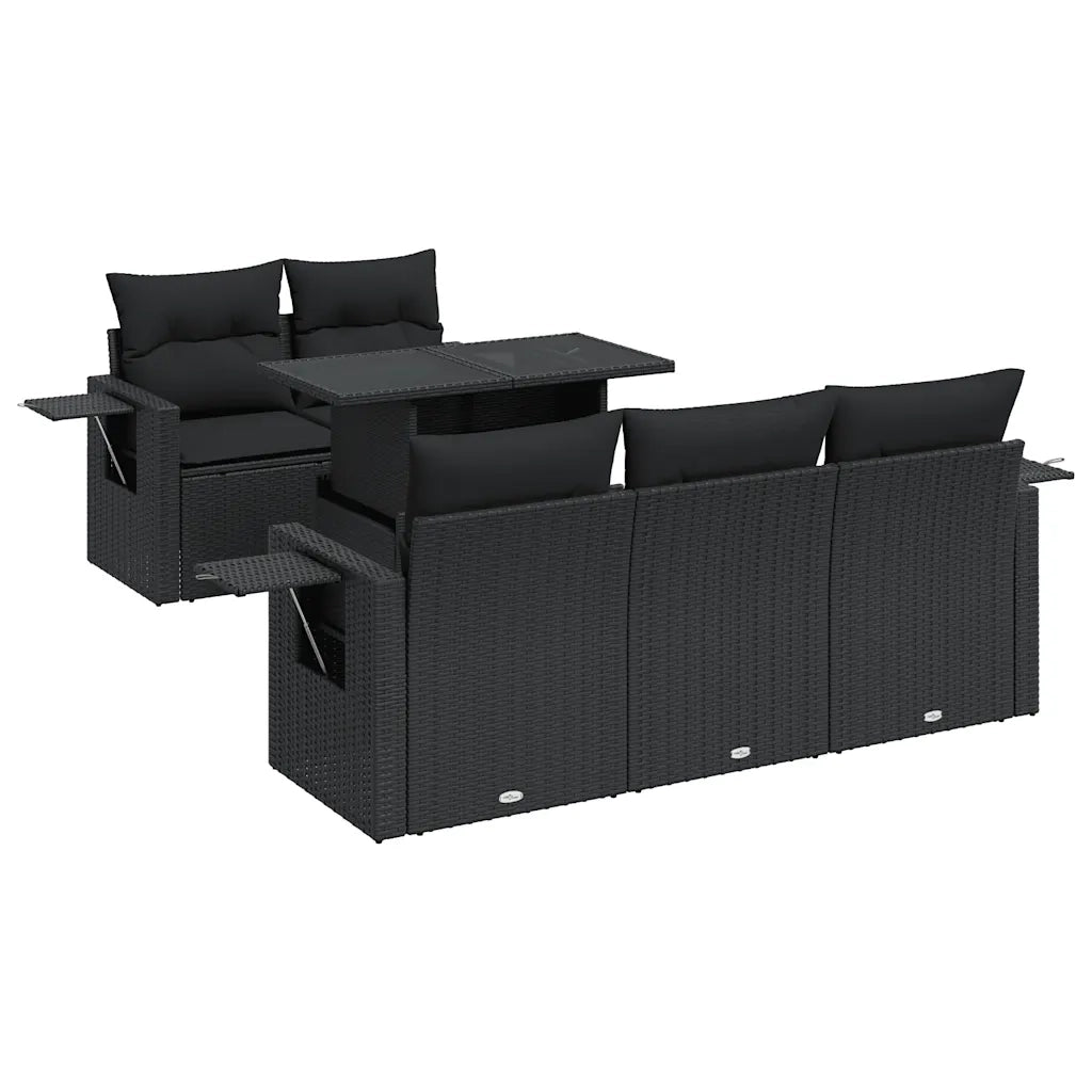 Set Divano da Giardino 6 pz con Cuscini Nero in Polyrattan 3326406