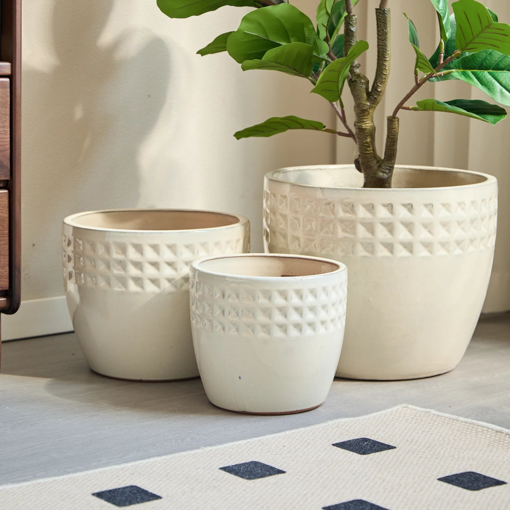 SET VASI DA FIORI 3 PEZZI Ø38/30,5/23 cm Ceramica Avorio