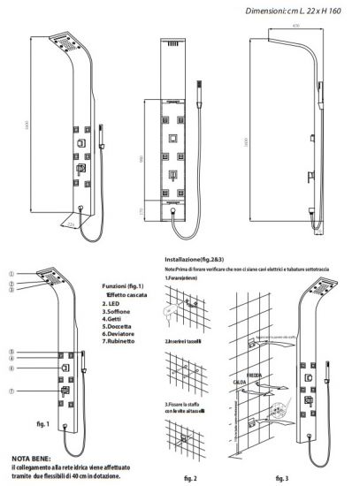 Colonna doccia multifunzione modello Cayman - Acciaio Inox