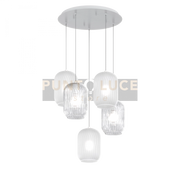 SOSPENSIONE BIANCO 5 LUCI TONDA VETRI BIANCO FOG 1181BI-S5 T-BF