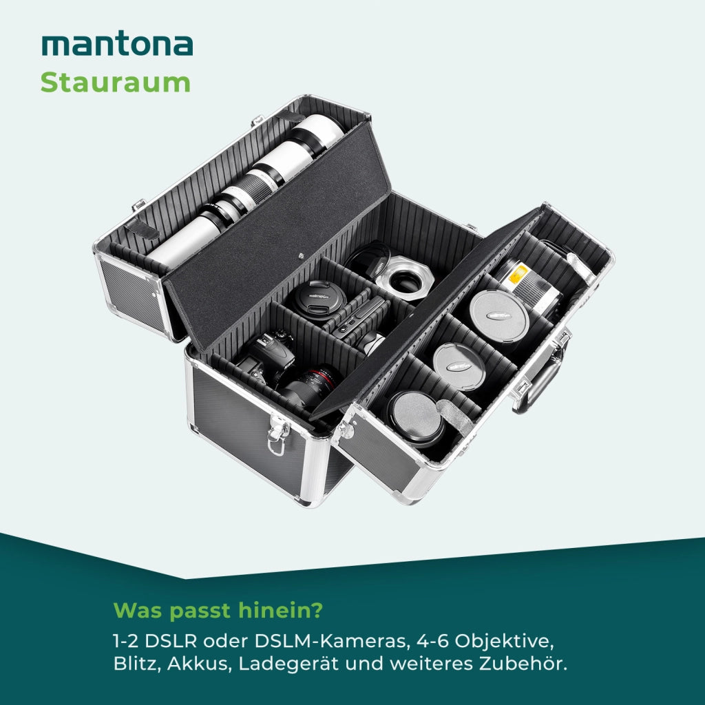 Mantona Valigetta fotografica in alluminio, custodia per fotocamera e obiettivi, con serratura a combinazione scomparti e imbottitura in schiuma