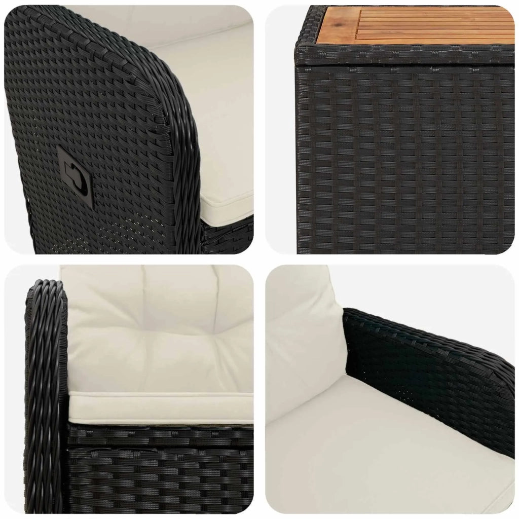 Set Lounge da Giardino 3 pz Nero e Bianco Crema 3422349