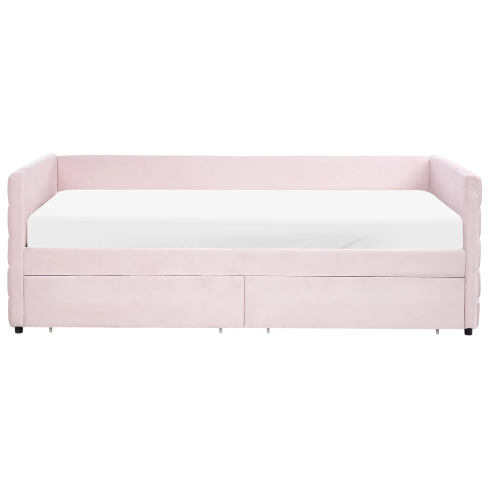 Letto con contenitore con cassetti in velluto rosa pastello 90 x 200 cm stanzetta design elegante