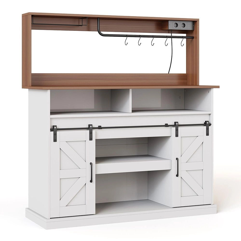 Bar ¨¤ caf¨¦ rustico con porta-bicchieri e prese elettriche - Xylo - 120 cm