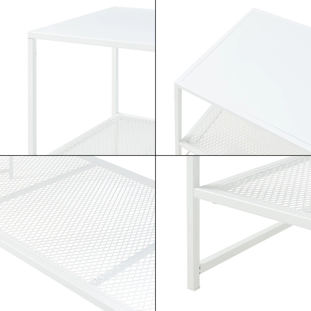 Tavolino Basso Ruokolahti in Acciaio Ripiano Reticolato - Bianco opaco [en.casa]