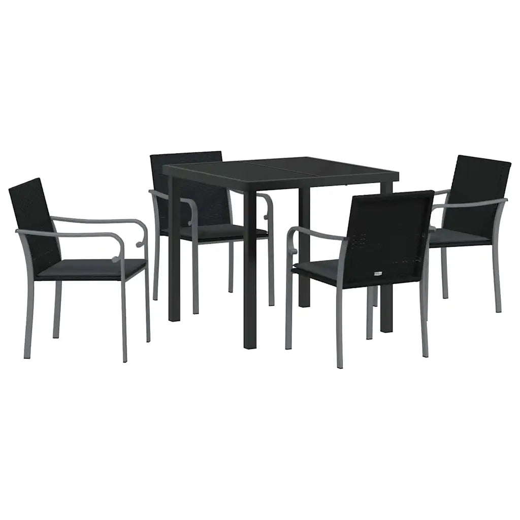 Set da Pranzo per Giardino 5 pcs Nero e Grigio Rattan in PE 3379052