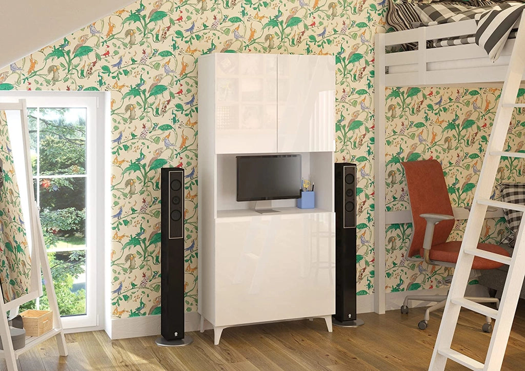 MOBILE SCRIVANIA COMPUTER LIBRERIA MEGAN H175x80x36cm BIANCO LUCIDO