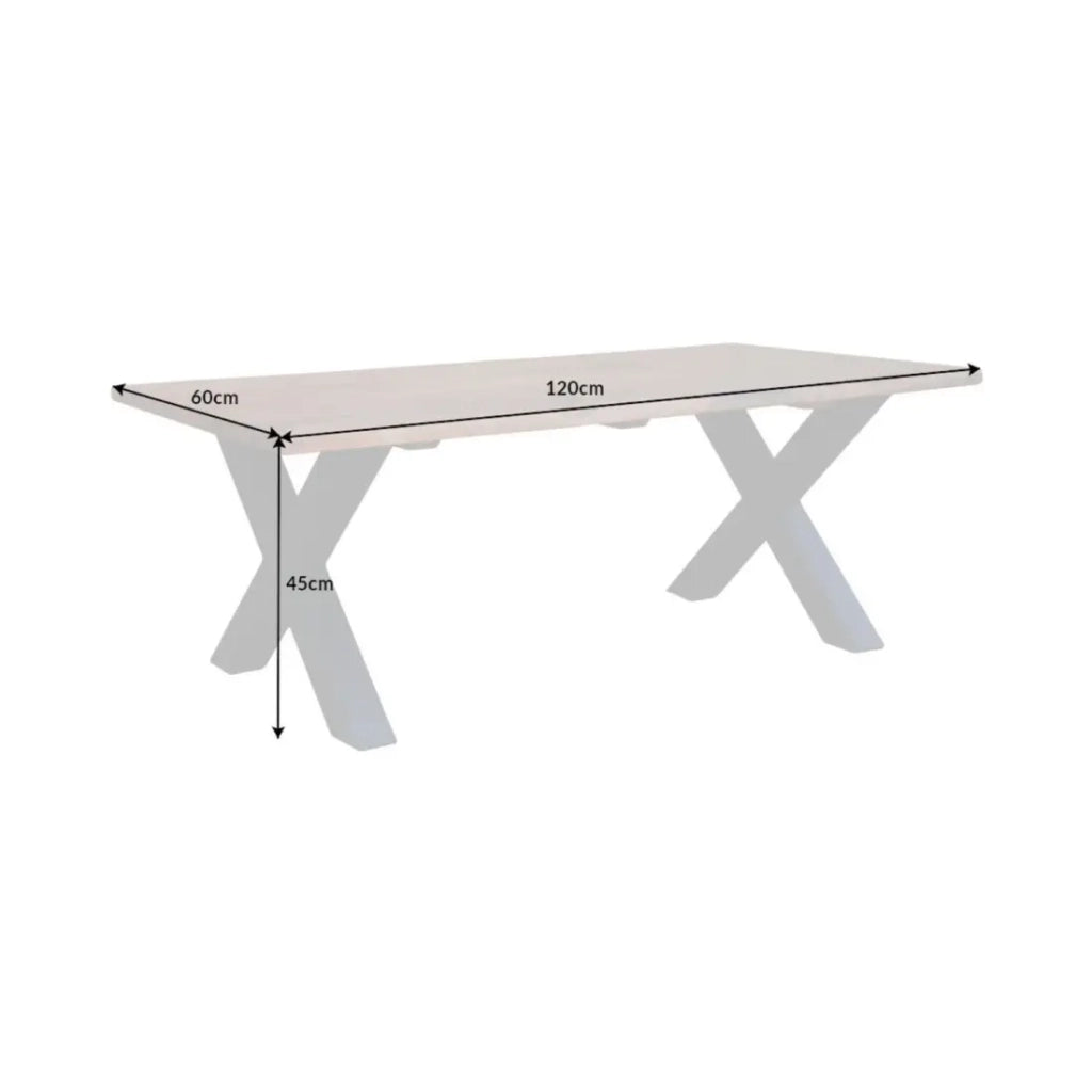 Tavolino basso ARKAYA 120 cm in legno di acacia massiccio con gambe in metallo nero a forma di X