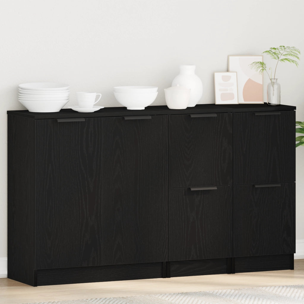 Credenza 3 pcs Rovere Nero Legno multistrato 3332500