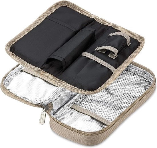 Zaino termoisolante portatile per diabete con 2 pacchi di ghiaccio gel - borsa di stoccaggio portatile e leggera per medicinali, penna per diabete e accessori, (nero e marrone)