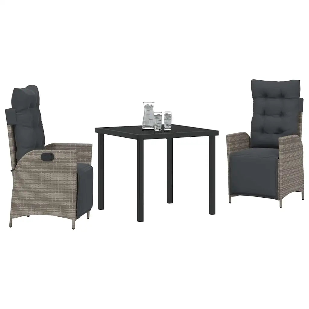 Set da Pranzo per Giardino con cuscino 3 pcs Grigio polyrattan 3380547
