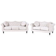Set da soggiorno Velluto beige 2 posti 3 posti Button Cuscini trapuntati Braccia arrotolate Glam