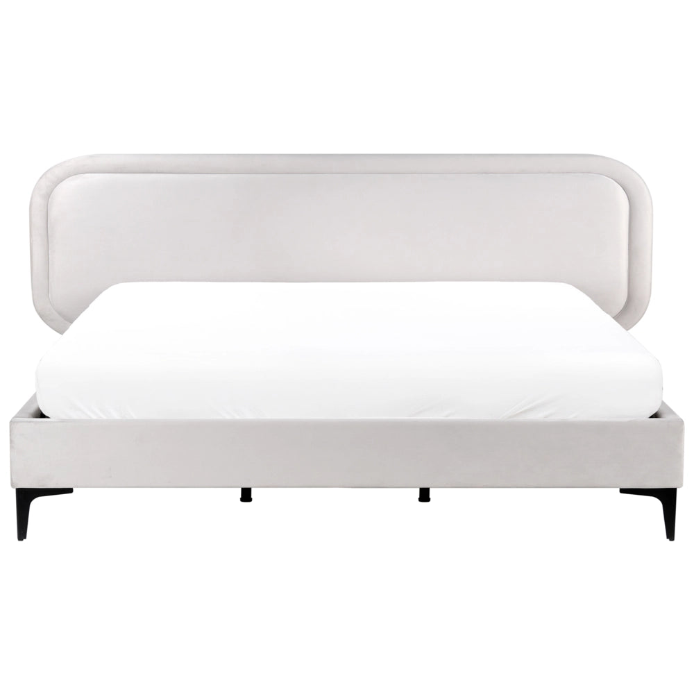 Letto matrimoniale EU Beige Chiaro Velvet 180 x 200 cm Imbottito Telaio Poggiatesta