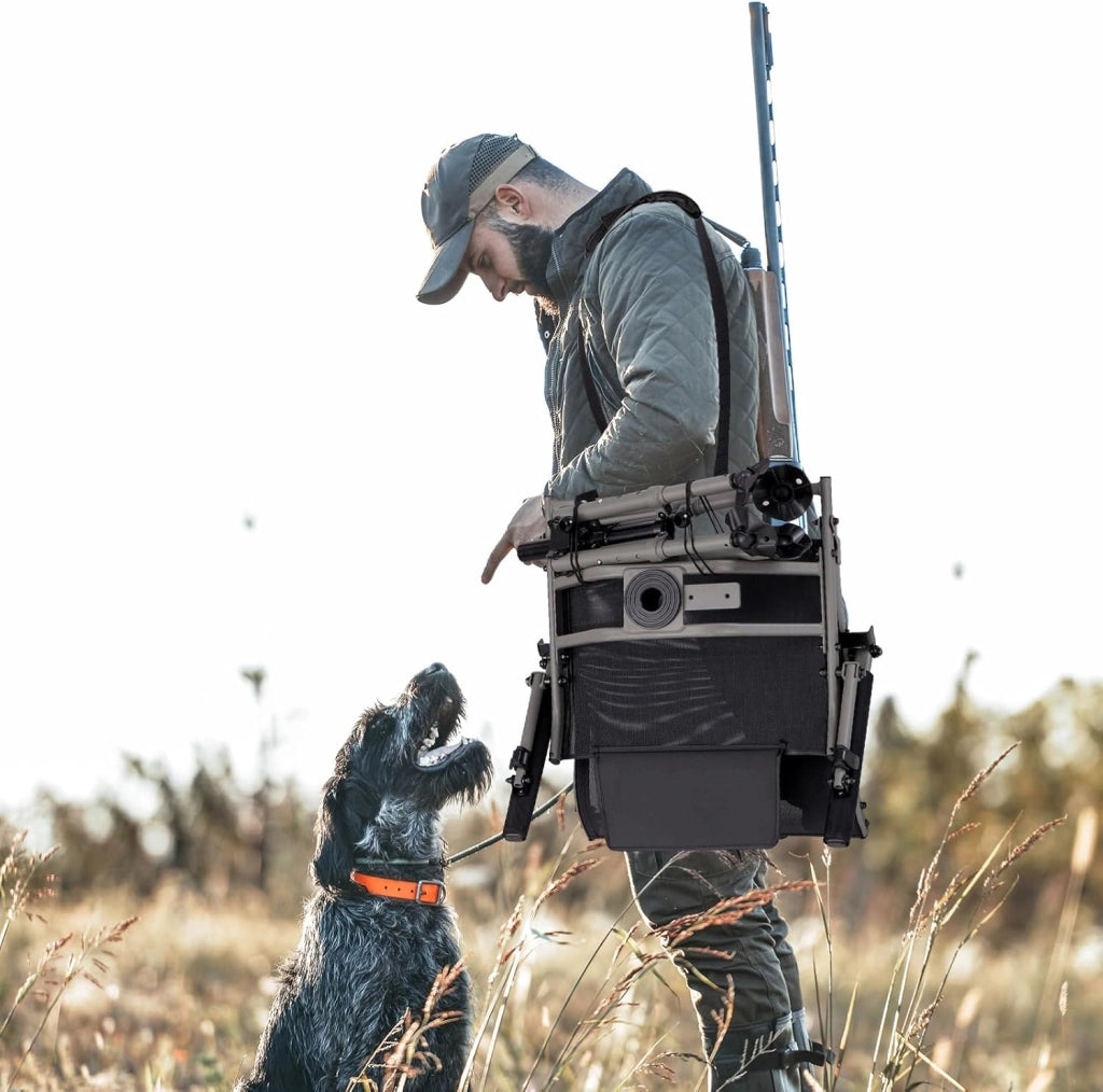 Sedia da Caccia Girevole a 360°, Sedia Pieghevole da Esterno con Gambe e Supporto per Fucile Regolabili, Sedile da Cecchino con Tasca per Riporre da Campeggio, Portata 150kg (Modello II)