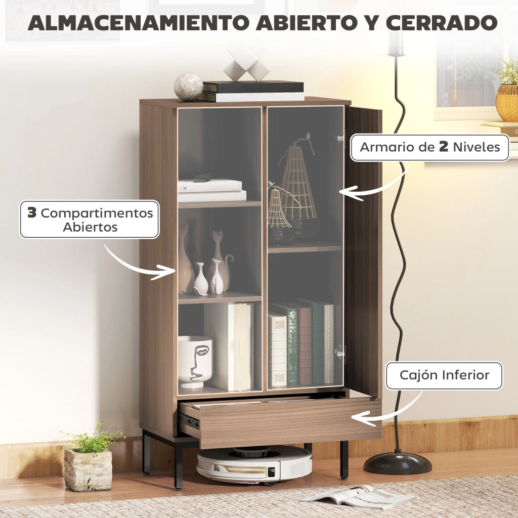 Cassettiera per Soggiorno Moderno con Ante e Ripiani ¨C Zephmum ¨C 60x34x121 cm Legno Naturale
