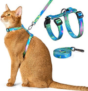 Verstelbaar anti-ontsnappingstuigje per gatto, comodo, morbido, leggero, facile da utilizzare, adatto per passeggiate e viaggi con gatti piccoli, medi e grandi, kit di gomma (verde Hawaii)