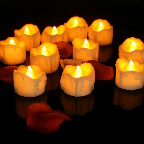 12 candele elettroniche con lacrime - Candele romantiche in stile europeo per compleanni, feste di Natale, proposte e altro (scintillanti gialli)