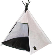 Letto per animali in tenda a forma di teepee con cuscino lavabile e struttura in legno - 50 x 50 x 50 cm - Grigio chiaro