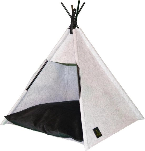 Letto per animali in tenda a forma di teepee con cuscino lavabile e struttura in legno - 50 x 50 x 50 cm - Grigio chiaro