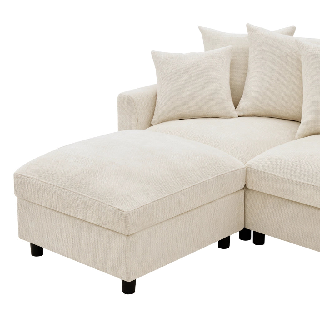 Divano angolare modulare 6 posti beige con USB e Type-C