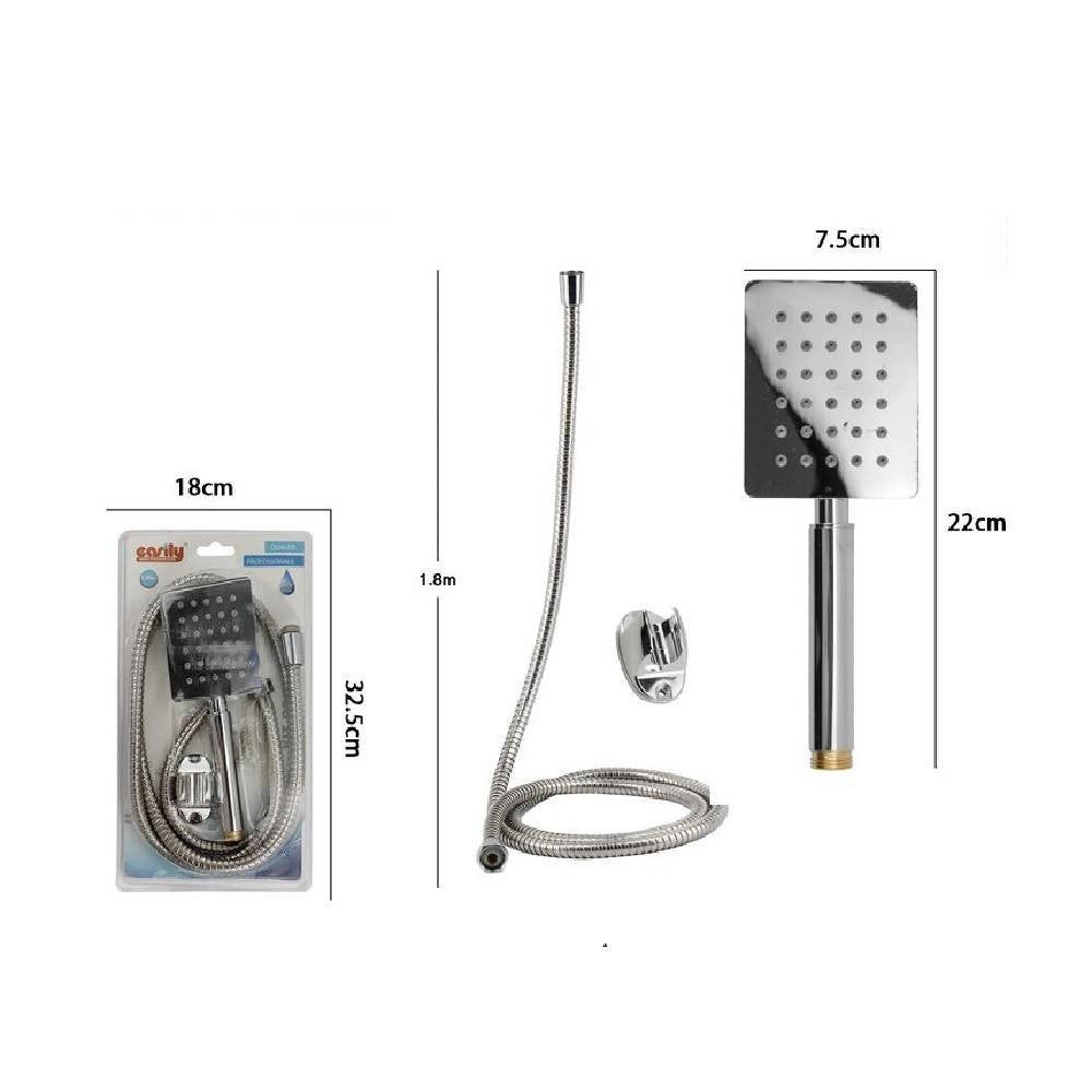 Trade Shop - Kit Doccetta Doccino Soffione Bagno Doccia Rettangolare Laccio 1,8mt 69336 Staffa -