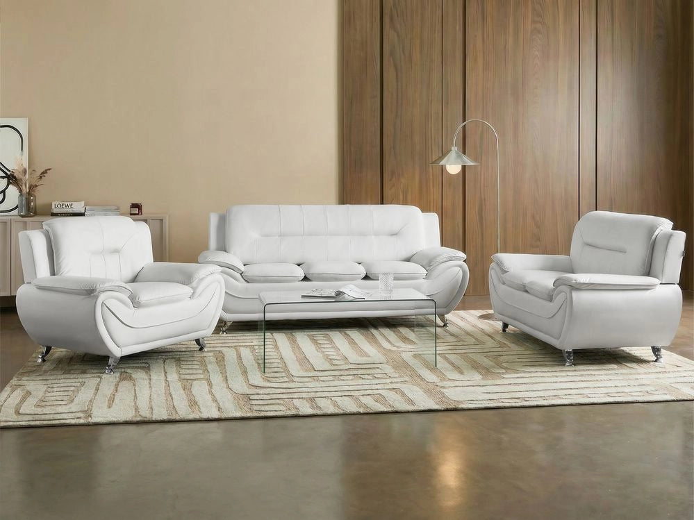 Set divano 6 posti in ecopelle vegana bianco gambe in metallo argentato facile da pulire stile moderno e glamour per il soggiorno