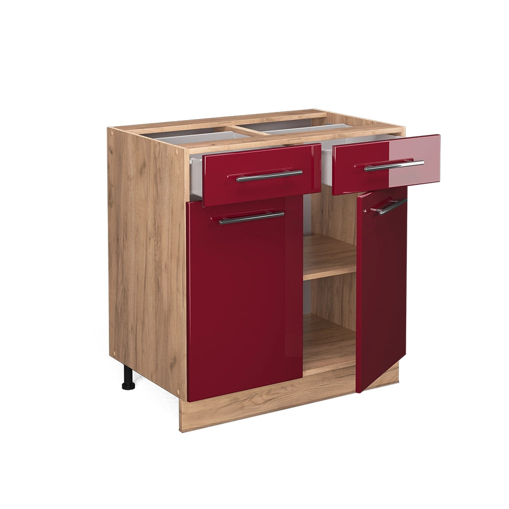 Mobiletto base per cucina Fame-Line Bordeaux lucido/Rovere dorato 80 cm, PL Marmo Vicco