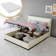 Letto imbottito ULEVR 160x200 cm con testiera regolabile e illuminazione LED multicolore, beige