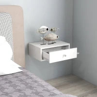 Set Di 2 Comodini Da Parete - Set Di 2 Comodini Da Notte - Ripiano Laterale E Cassetto - 55l x 30P x 15H cm Bianco In Pannello Di Particelle