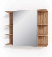 Specchio contenitore bagno Fynn, Quercia dorata, 79.6 x 64 cm, con specchio e ripiani aperti per montaggio a parete